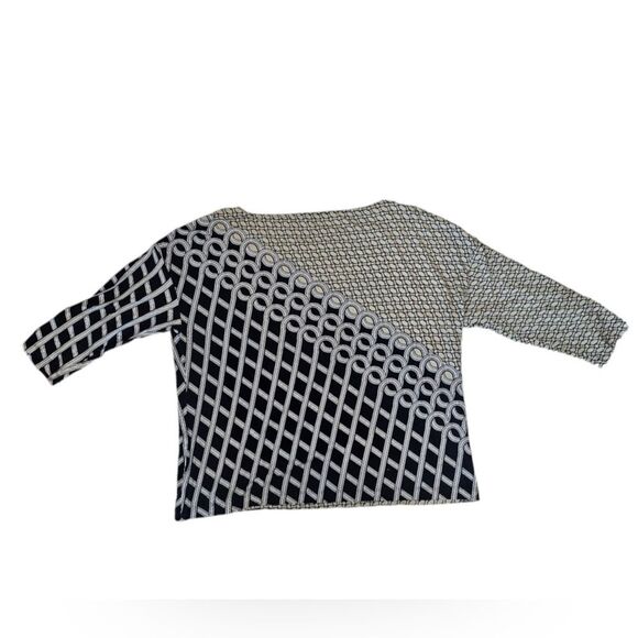 St. John Blouse Chain Swirl 3/4-Sleeve Shirt Top Black and Beige Women’s Size XL - Picture 5 of 13